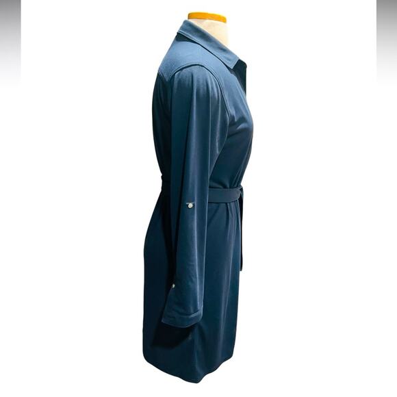 J. Crew Womens Long Sleeve Button Down Easy Knit Shirt Dress Navy Medium Size M - Picture 4 of 6